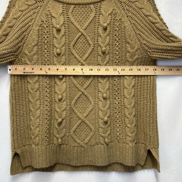 J.Crew Azra Cable Knit Pullover Sweater Women Medium Tan Mock Neck Wool Blend - Picture 4 of 16